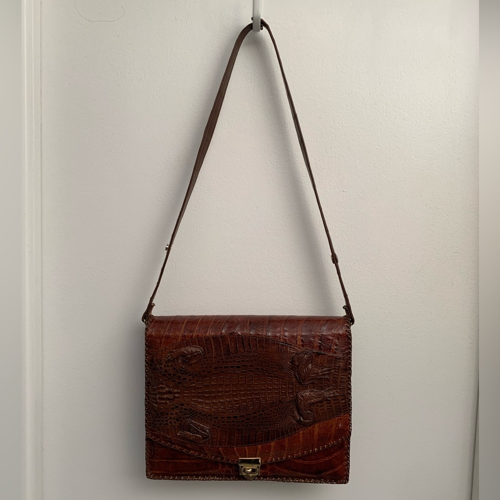 Women’s Vintage Brown Genuine Alligator Handbag with adjustable strap